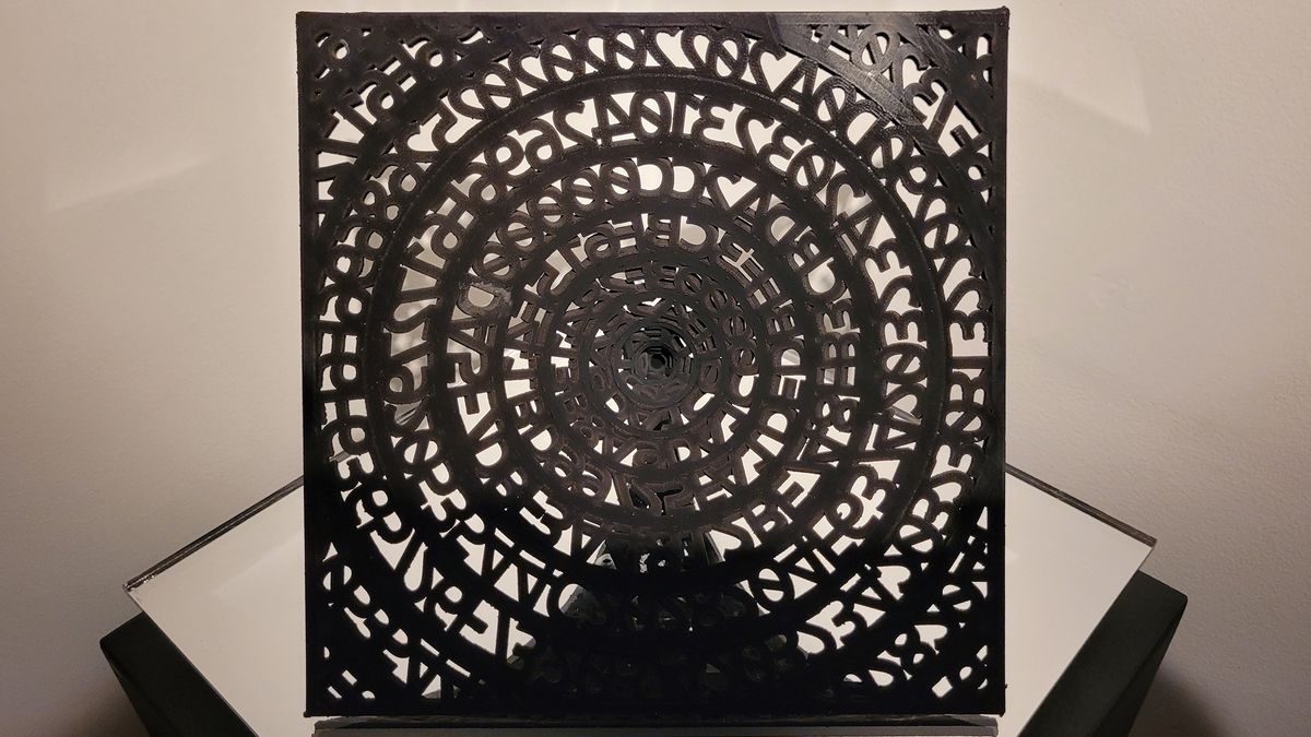 "Singularity" artwork on display at Ashley Zelinkskie's "Unfolding the Universe: First Light" exhibit.