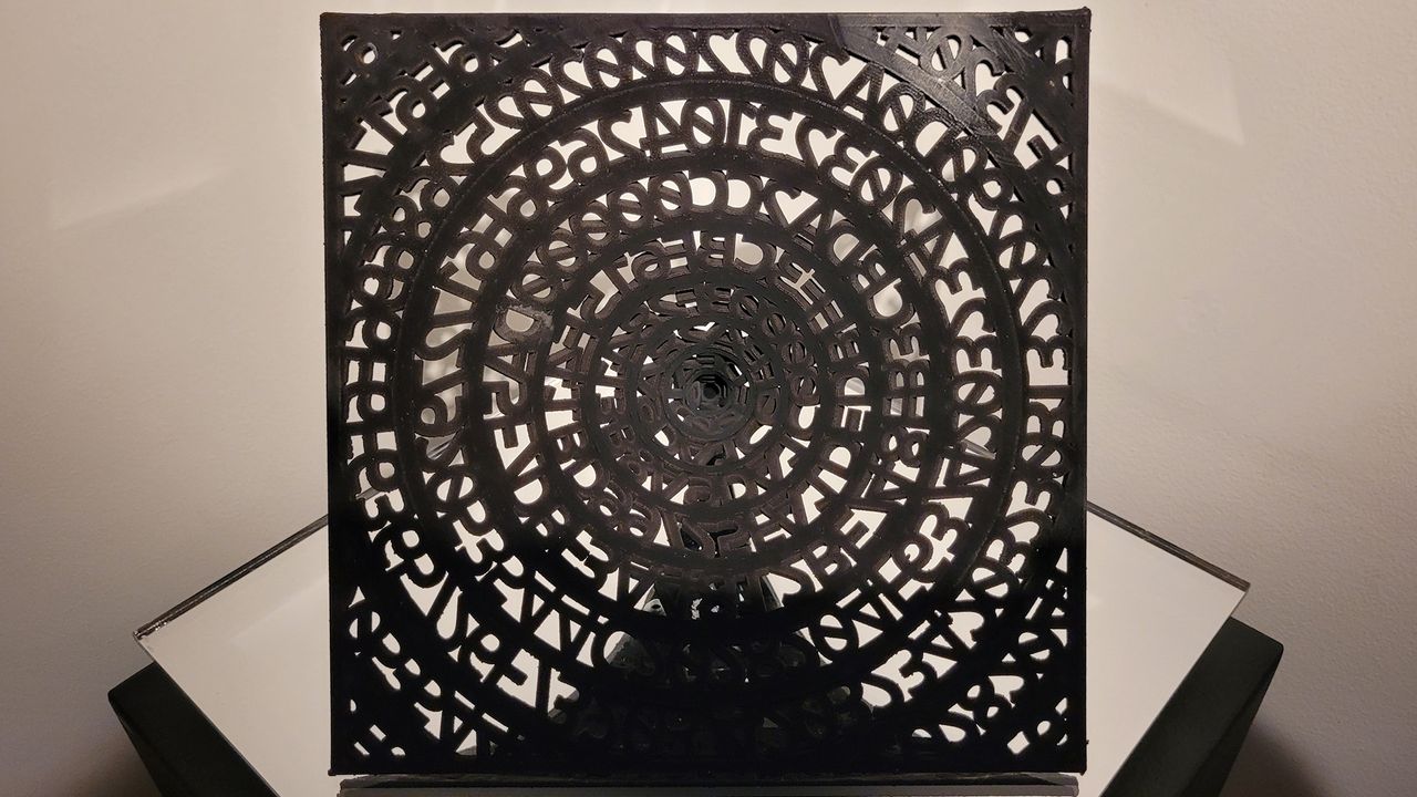 "Singularity" artwork on display at Ashley Zelinkskie's "Unfolding the Universe: First Light" exhibit.