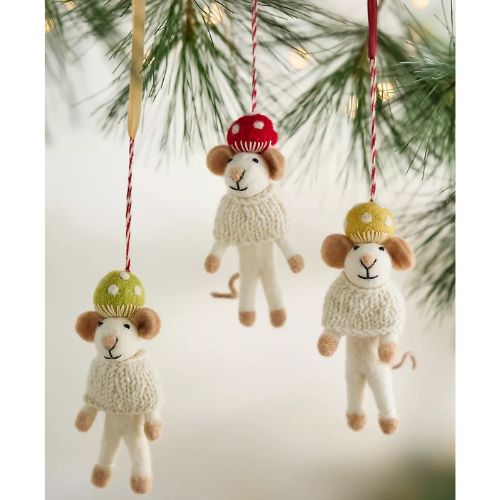 Mushroom Hat Mice Felt Critters, Set of 3