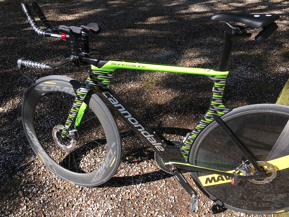 The Cannondale Super Slice disc TT bike on display at Tirreno-Adriatico
