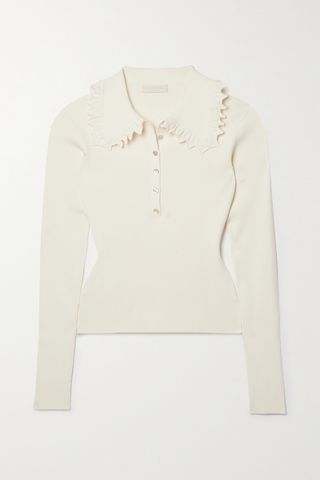 Liese Ruffled Ribbed-Knit Sweater