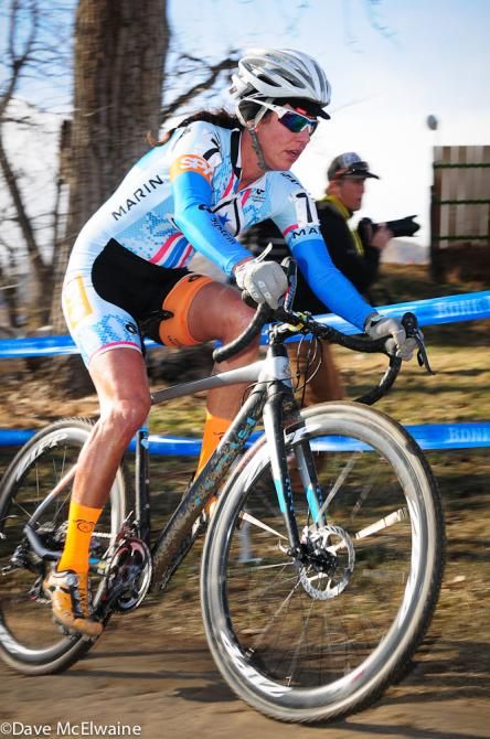 Nicole Duke (Marin Bikes-Spy Optics) riding in the top ten on lap three