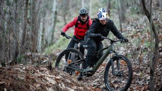 Cube AMS Hybrid ONE44 being ridden in woods
