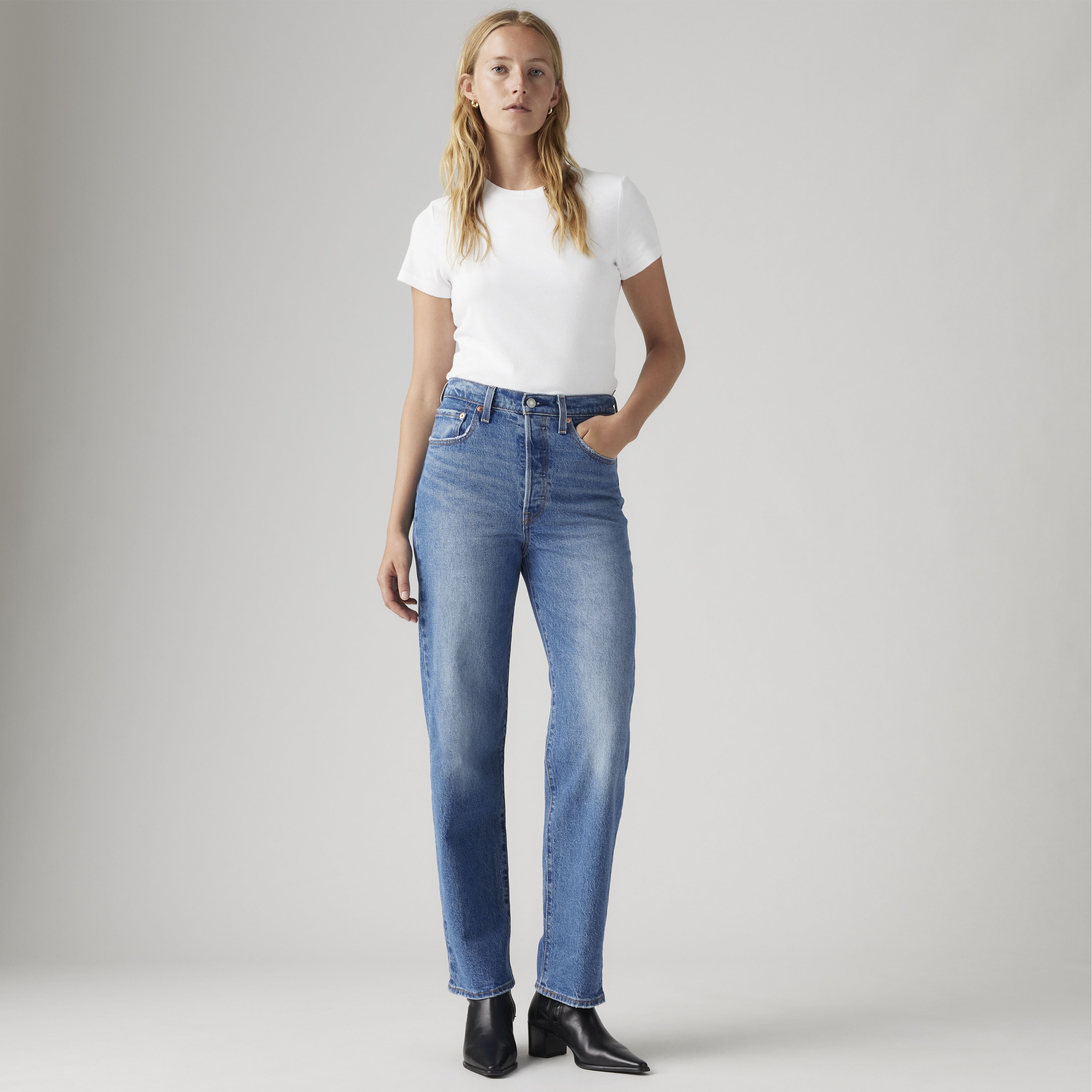 Calça Jeans Feminina Ribcage Tornozelo Reto