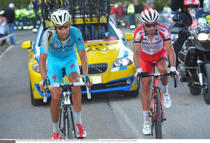 Fabio Aru (Astana) climbs with Joaquim Rodr&iacute;guez (Katusha)