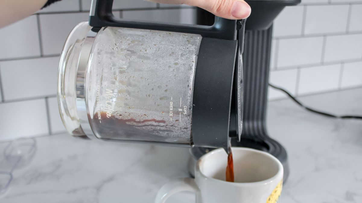 Mr. Coffee Perfect Brew pouring into a mug