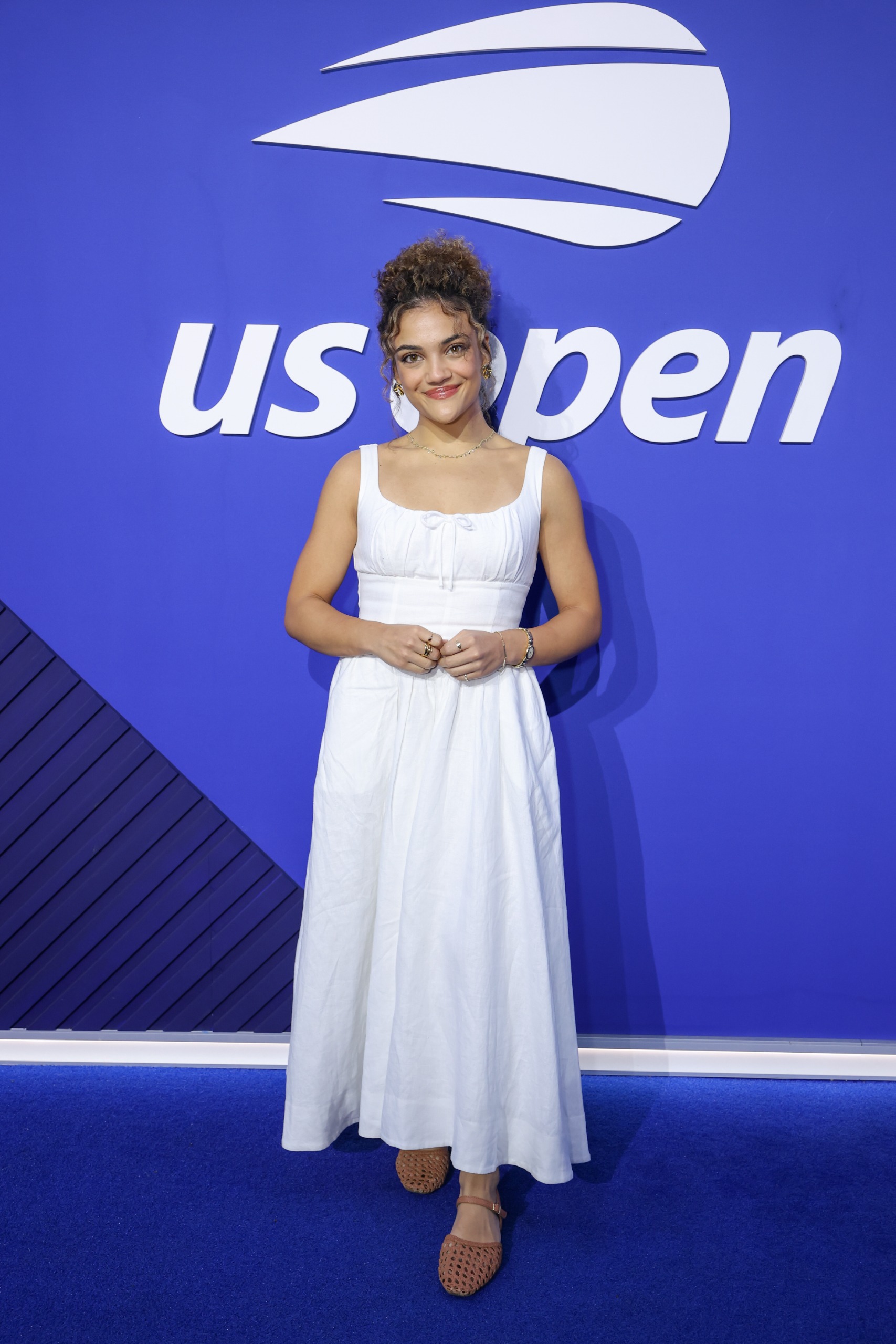 Laurie Hernandez styled a white dress at the 2026 US open