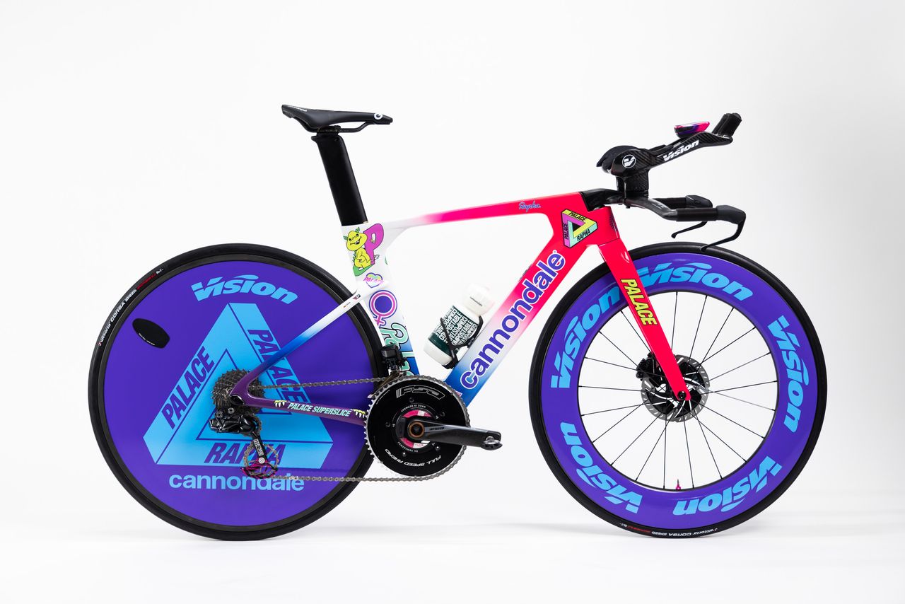 The Cannondale time trial bike used by EF, complete with Palace design