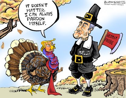 Political cartoon U.S. Trump turkey pardon Robert Mueller Russia probe