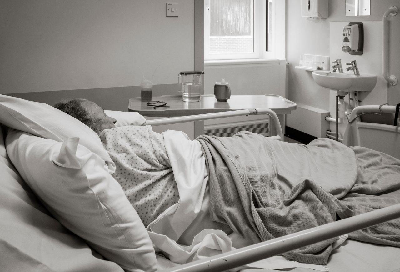 An elderly British hospital patient.