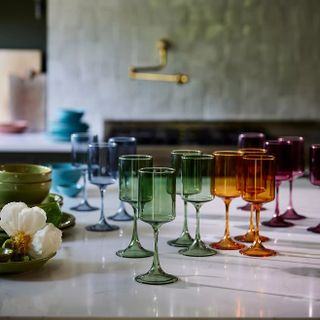 A range of colored wine glasses