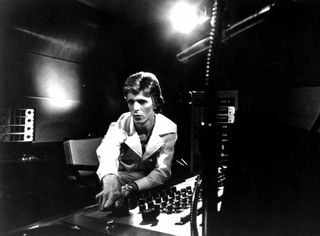 David Bowie at a mixing desk