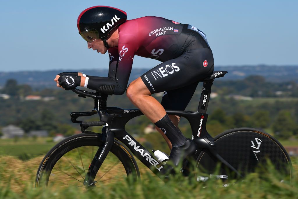 Tao Geoghegan Hart in the Vuelta a Espana stage 10 time trial in Pau