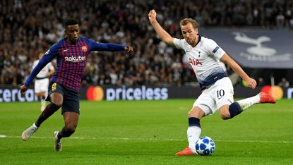 Tottenham striker Harry Kane in action against Barcelona in the Champions League in October