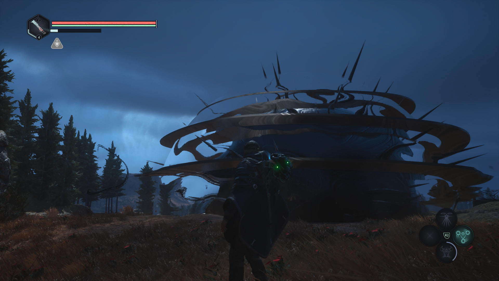 Remi encounters the exterior of a time loop in Hell is Us, which is an inky black semi-sphere in the middle of a patch of grass
