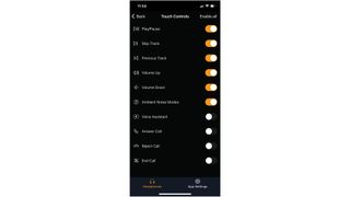 Cambridge Audio Melomania M100 app showing touch control settings