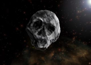 The "Halloween Asteroid" 2015 TB145, shown here in an artist’s illustration, is expected to whiz by Earth a little later than usual, swinging by on Nov. 11, 2018.