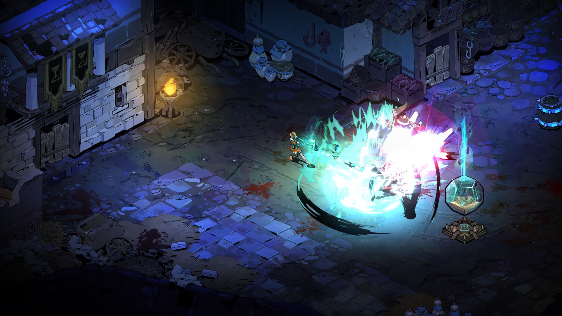 Melinoe fires off Argent Skull at an enemy, exploding with green flames