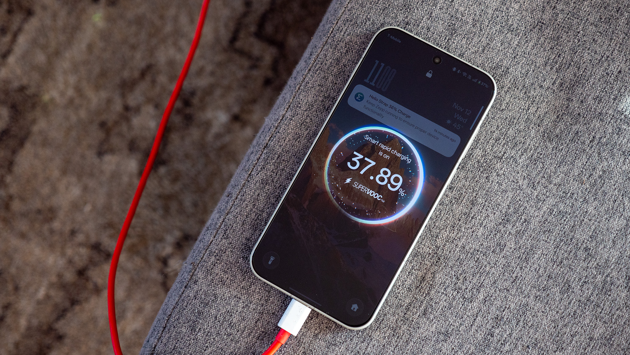 Charging a OnePlus 15 with the included Super VOOC ultrafast charger