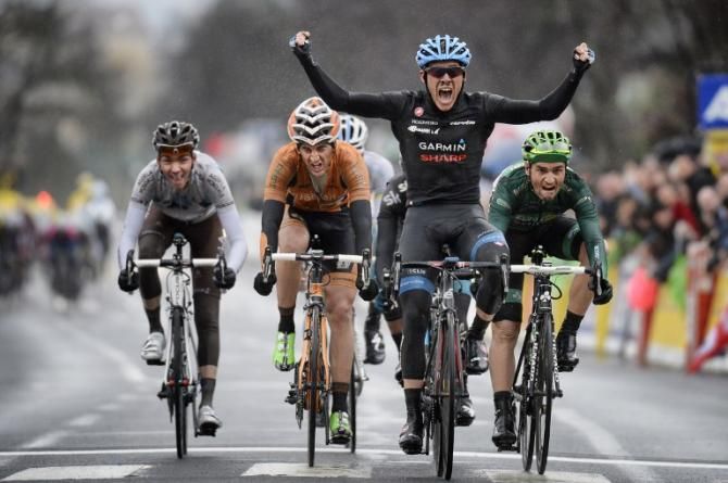 Andrew Talansky celebrates his stage win in Paris-Nice