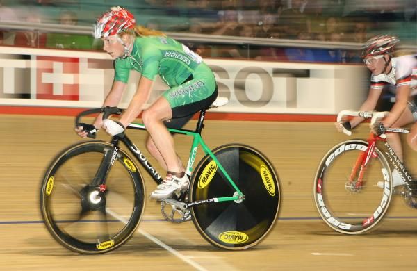 Ireland's Heather Wilson rides during just her second ever points race, the final of a World Cup no less.
