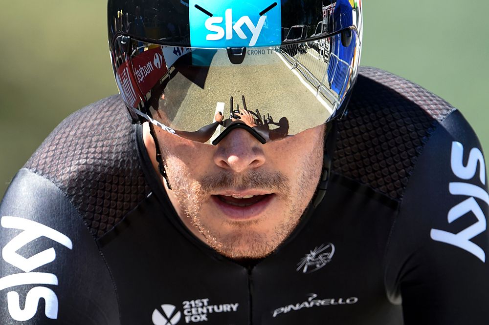 Great Britain's Luke Rowe crosses the finish line of the 37,5 km individual time-trial