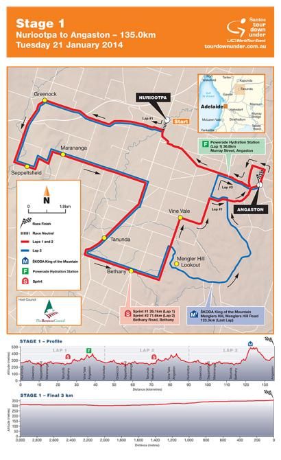 Map and profile of the 2014 Santos Tour Down Under stage 1