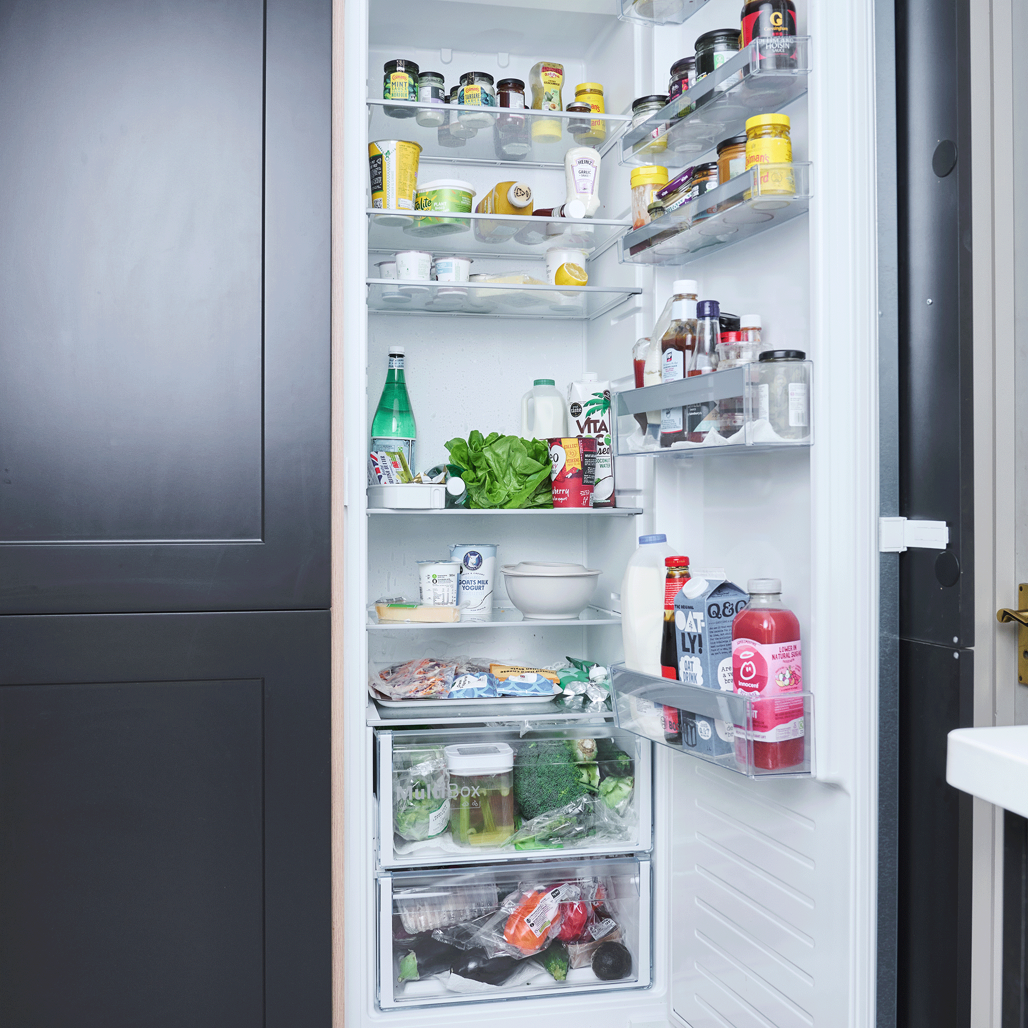 Open grey fridge