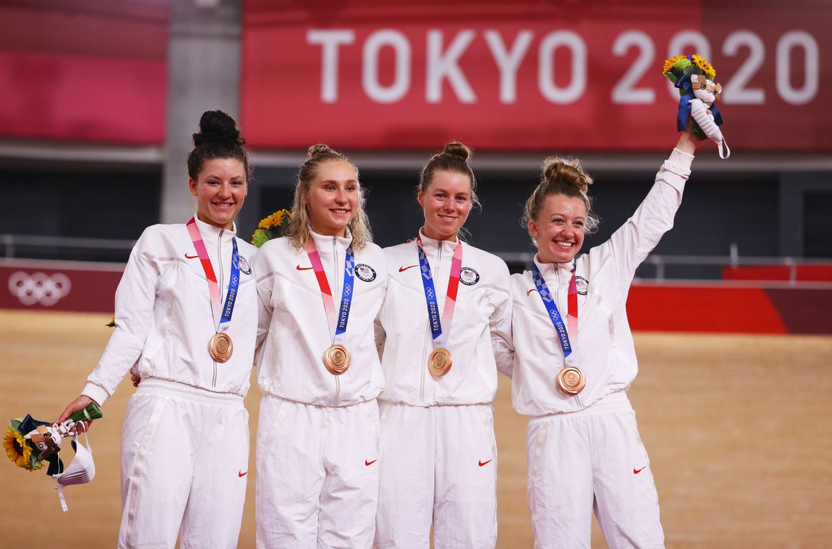 Tokyo Olympics USA team pursuit women Jessica Valente Chloe Dygert