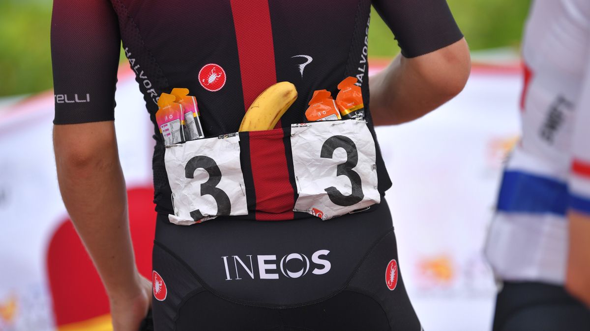 Ineos rider with food in pockets 