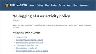 Mullvad VPN No Logging Policy