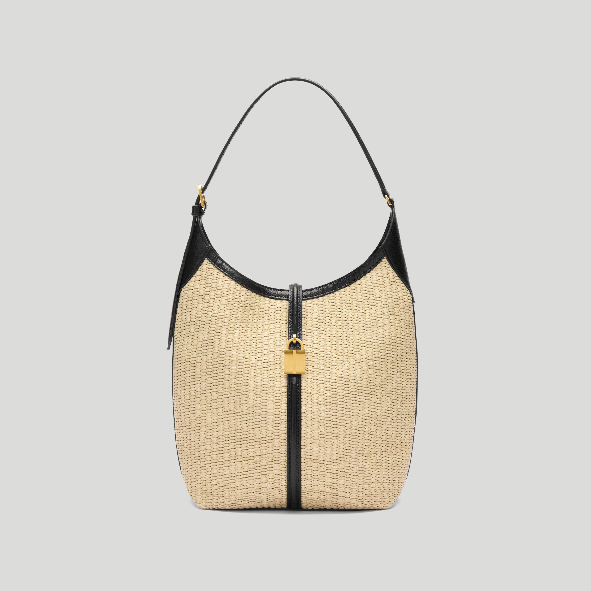 The Siena Bucket | Natural Raffia &amp;amp; Black Smooth | Demellier