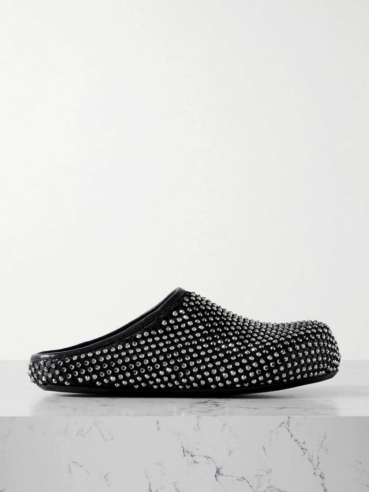 Fussbett Sabot Leather and Crystal-Embellished Mesh Clogs