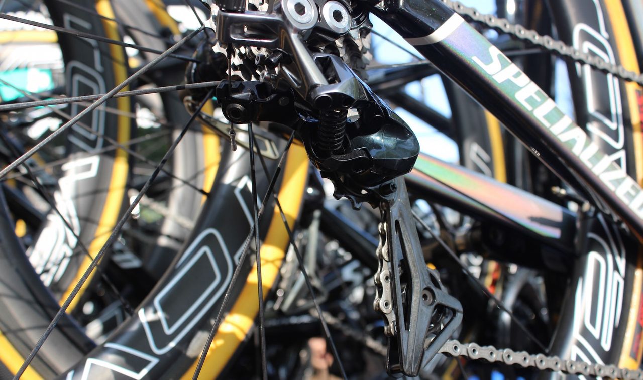 Sagan was running mechanical Shimano Dura-Ace 9100 derailleurs and a Dura-Ace 9000 series crankset
