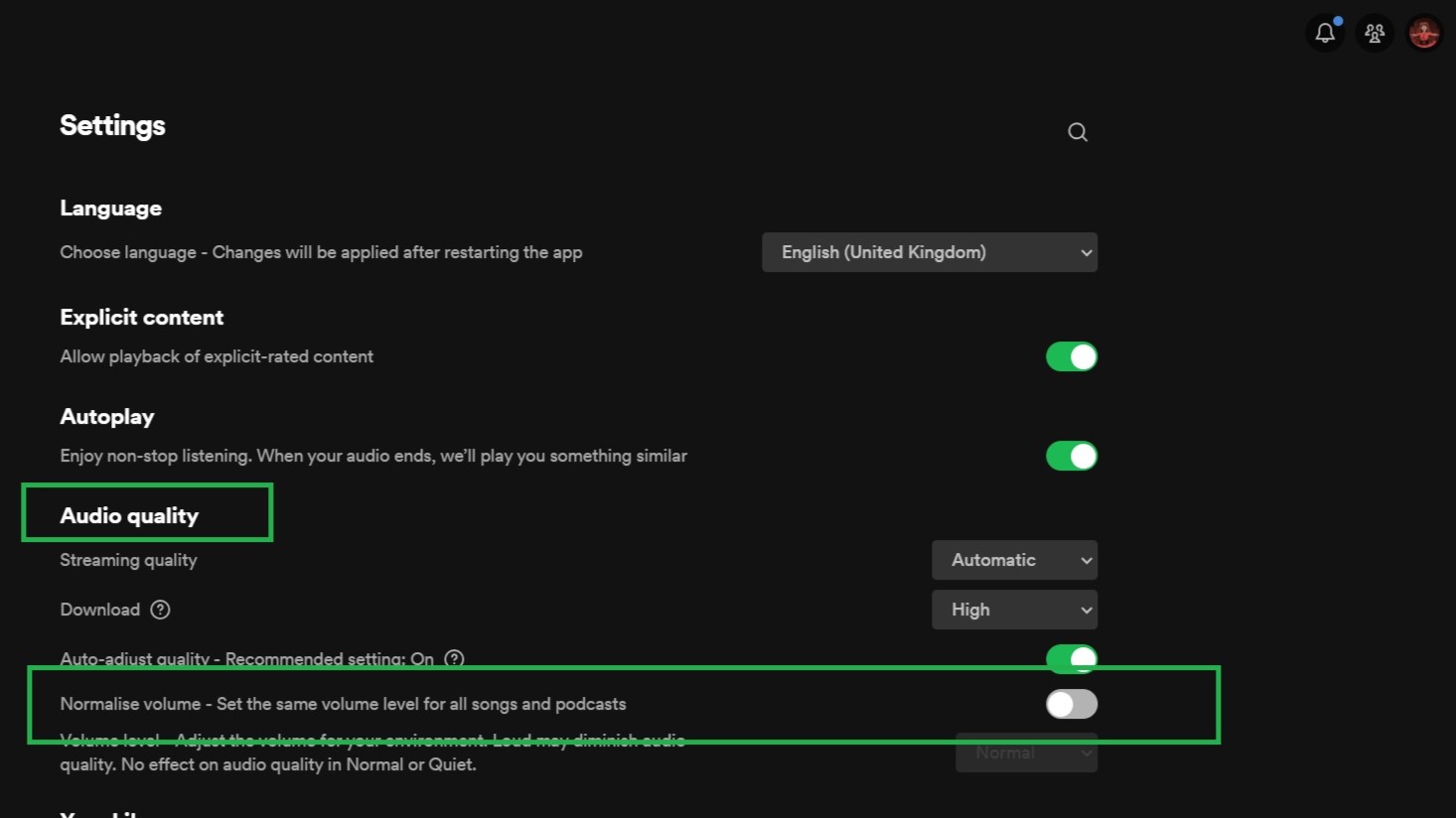 Einstellungen in Spotify unter Windows 11