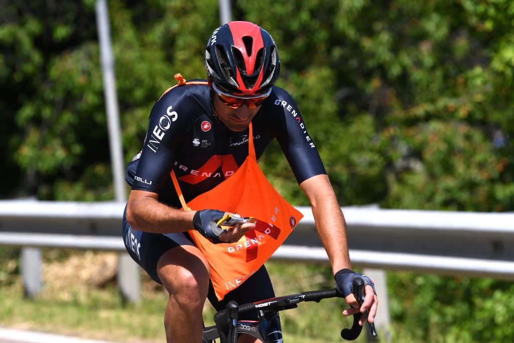 SEGA DI ALA ITALY MAY 26 Gianni Moscon of Italy and Team INEOS Grenadiers during the 104th Giro dItalia 2021 Stage 17 a 193km stage from Canazei to Sega di Ala 1246m Feed Zone Feeding UCIworldtour girodiitalia Giro on May 26 2021 in Sega di Ala Italy Photo by Tim de WaeleGetty Images