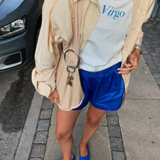 @amalienielsenn wears satin shorts
