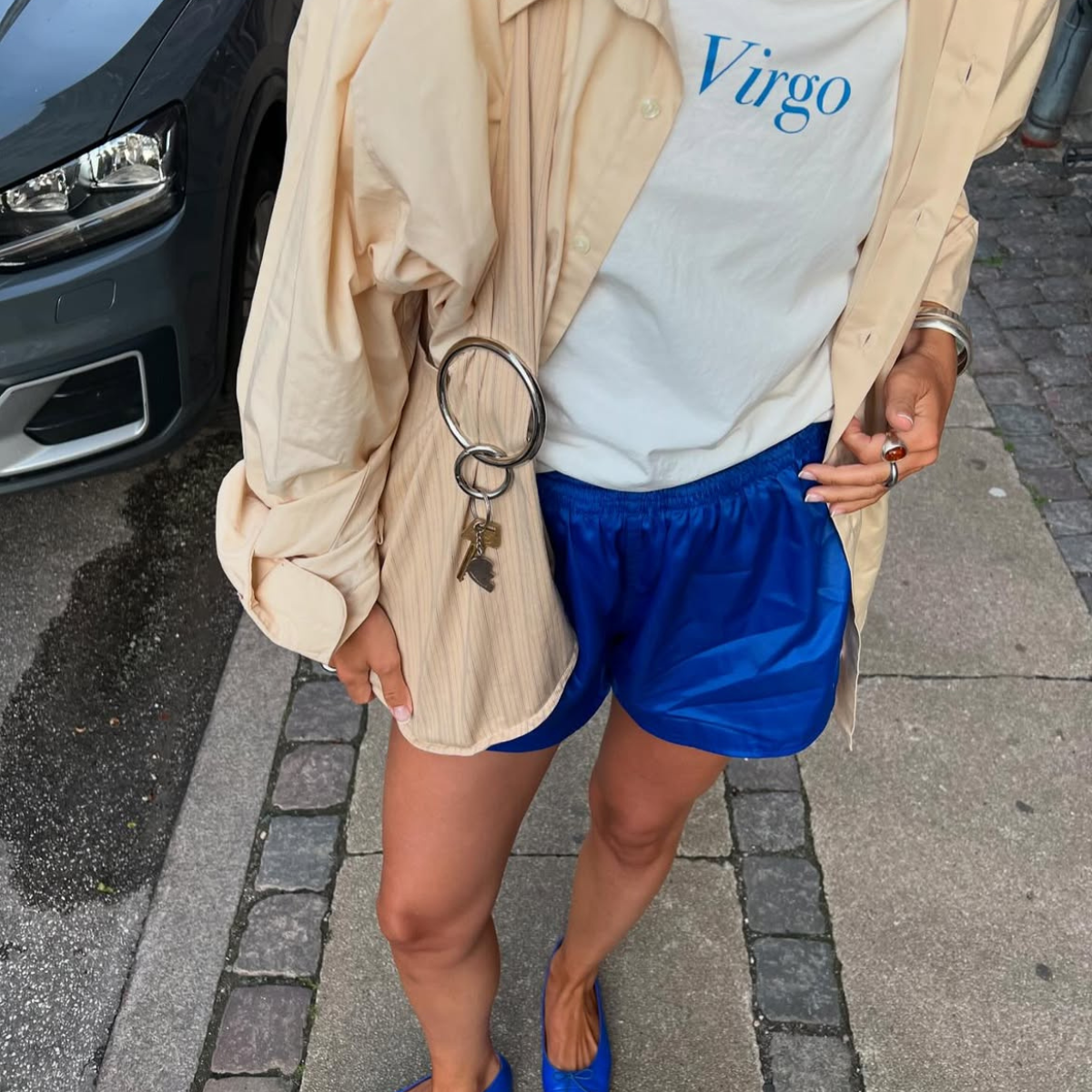 @amalienielsenn wears satin shorts