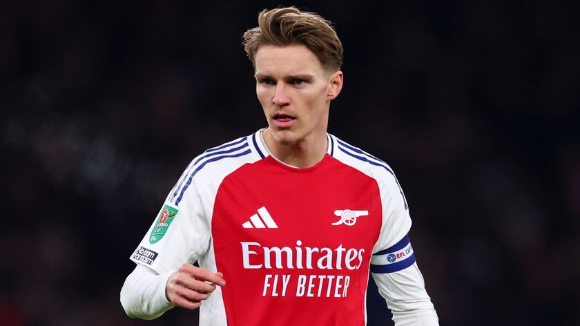 A chest-up shot of Martin Odegaard of Arsenal during a Carabao Cup game