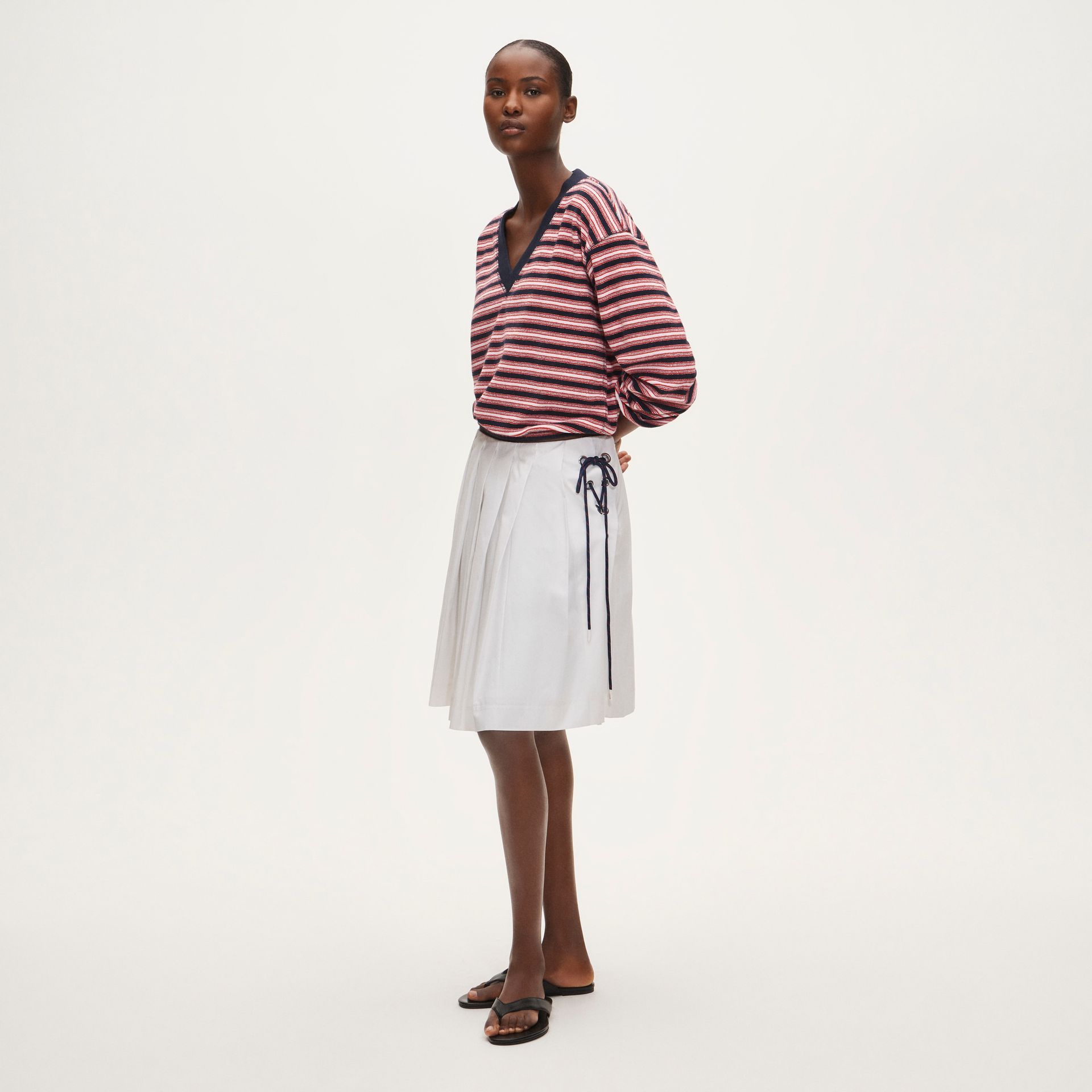Side Lace-Up Pleated Skirt
