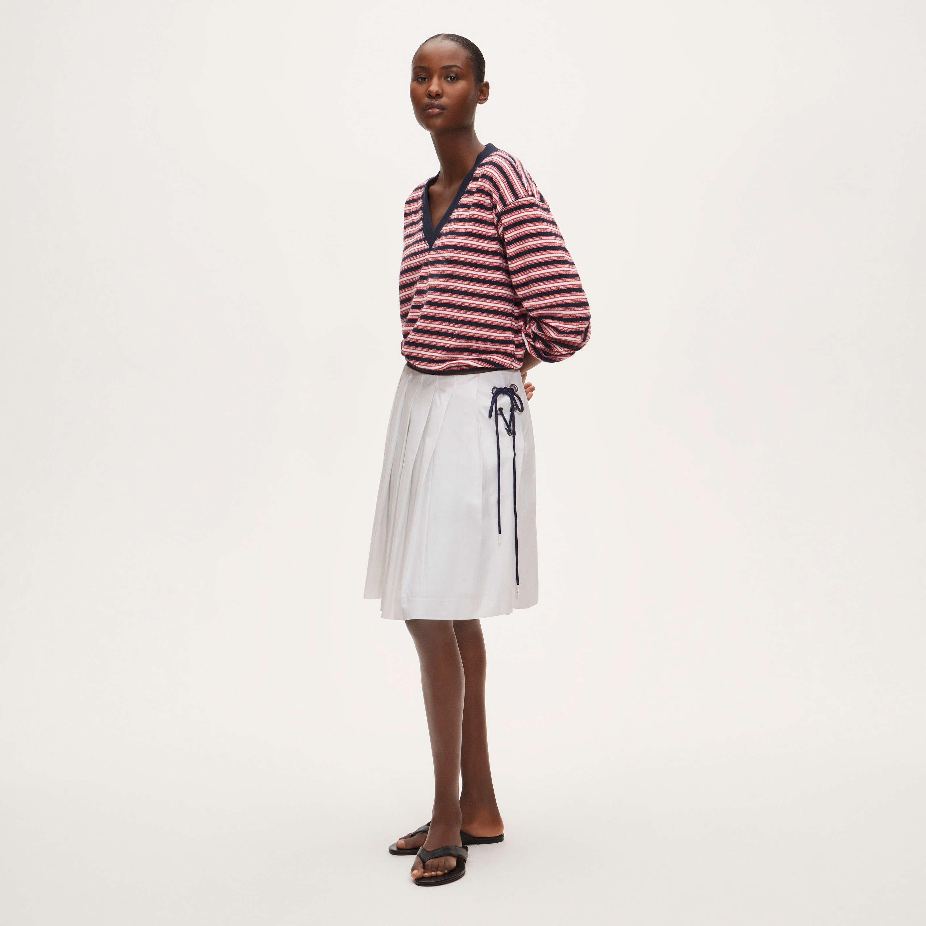 Side Lace-Up Pleated Skirt