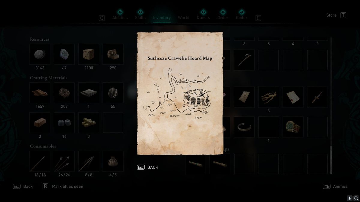 AC Valhalla Suthsexe Crawelie treasure hoard map location