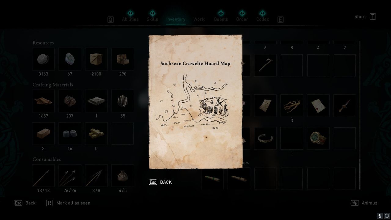 AC Valhalla Suthsexe Crawelie treasure hoard map location