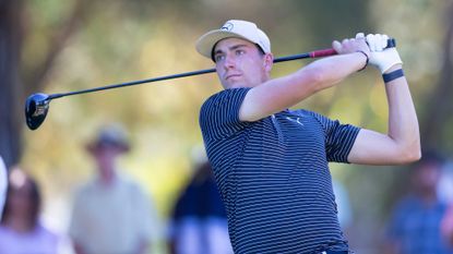 Ben James of the United States tees off on hole #8 during the second round of the Procore Championship 2024 at Silverado Resort on September 13, 2024 in Napa, California.