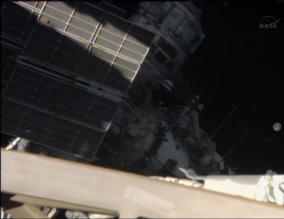 Russian cosmonauts Fyodor Yurchikhin and Alexander Misurkin work outside the International Space Station on Aug. 22, 2013 after beginning a planned six-hour spacewalk.