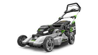 The Ego LM2130E mower on a white background