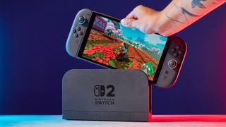 A Nintendo Switch 2 photographed under RGB lighting
