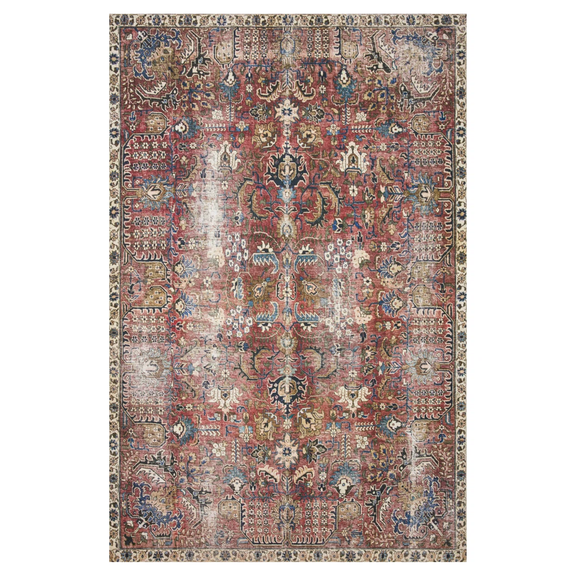 a vintage-inspired red rug