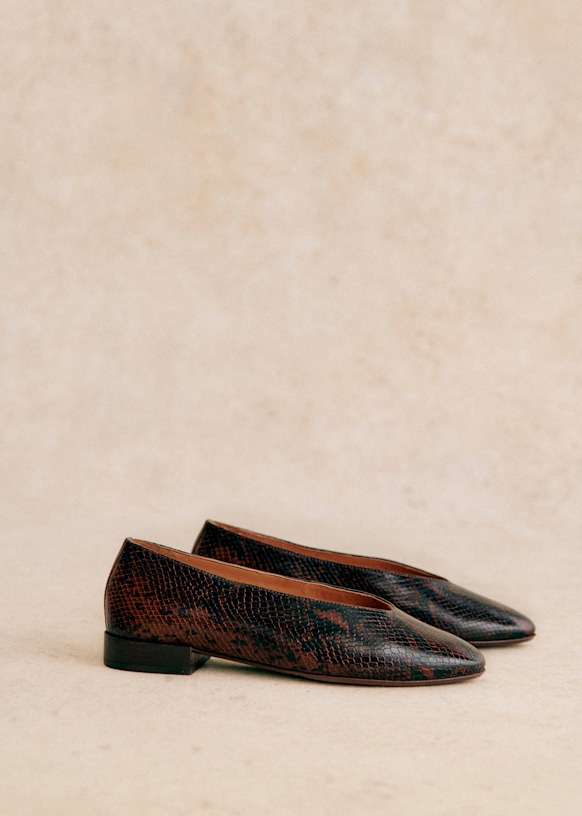 Matilda Low Ballerinas - Brown Python Print - Bovine Leather - Sézane