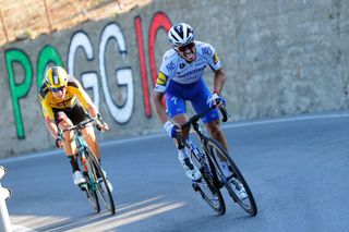 Julian Alaphilippe and Wout van Aert fly up the Poggio di San Remo during the 2020 Milan-San Remo